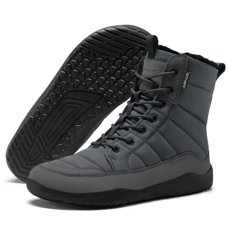AIRHAS Men's Winter Minimalist Sneakers - Wide Toe Box, 0-Drop Rubber Sole, Warm Water-Repellent, Polyester, Laced, for City Commutes, Outdoor Sports Walking Running Shoes