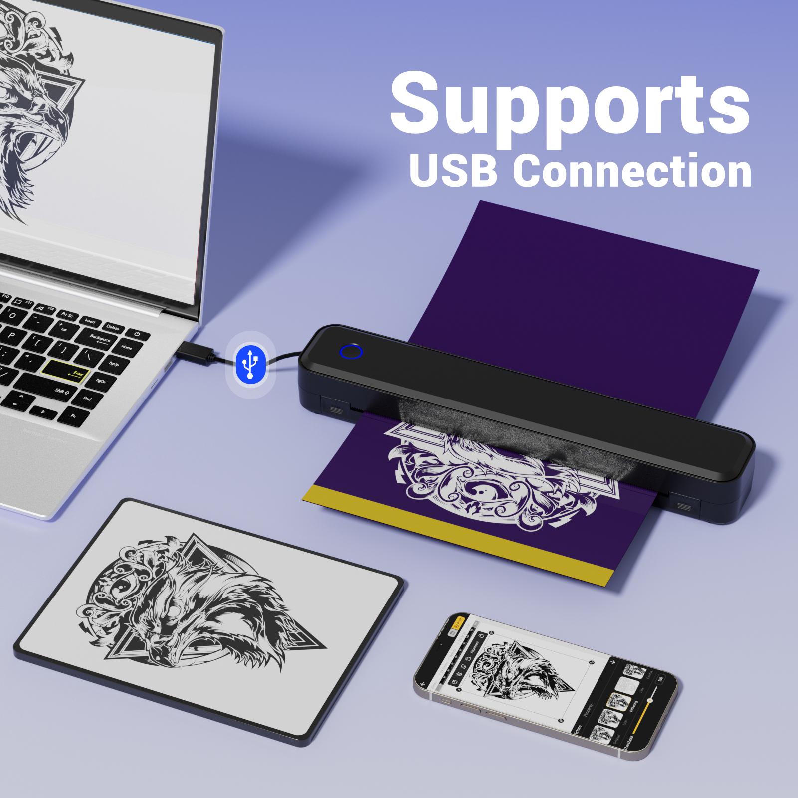 Wireless Bluetooth Tattoo Stencil Printer 2400mAh Battery Portable Thermal Copier Machine for Smartphones & PC Cordless Tattoo Enthusiasts 450g Lightweight Mini Size#TikTokShopHolidayHaul