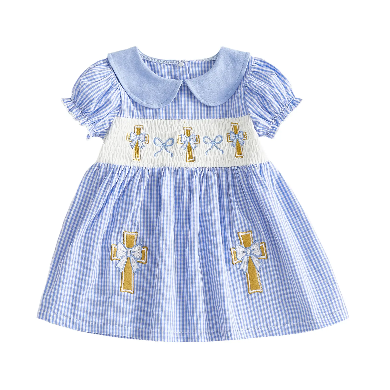 REDWOON Toddler Baby Girls Easter Dress Carrot/Cross Bow Embroidered Plaids Short Sleeve Princess Dresses 1-5 Years