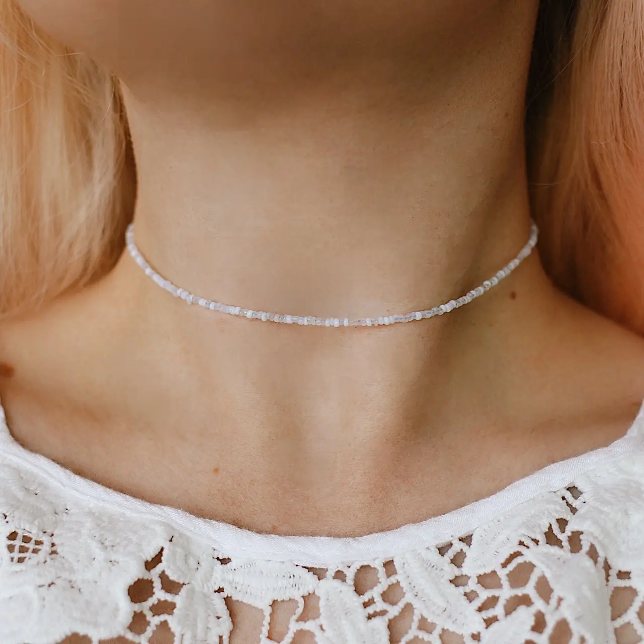 Itty Bitty Vintage Opal Seed beaded choker necklace