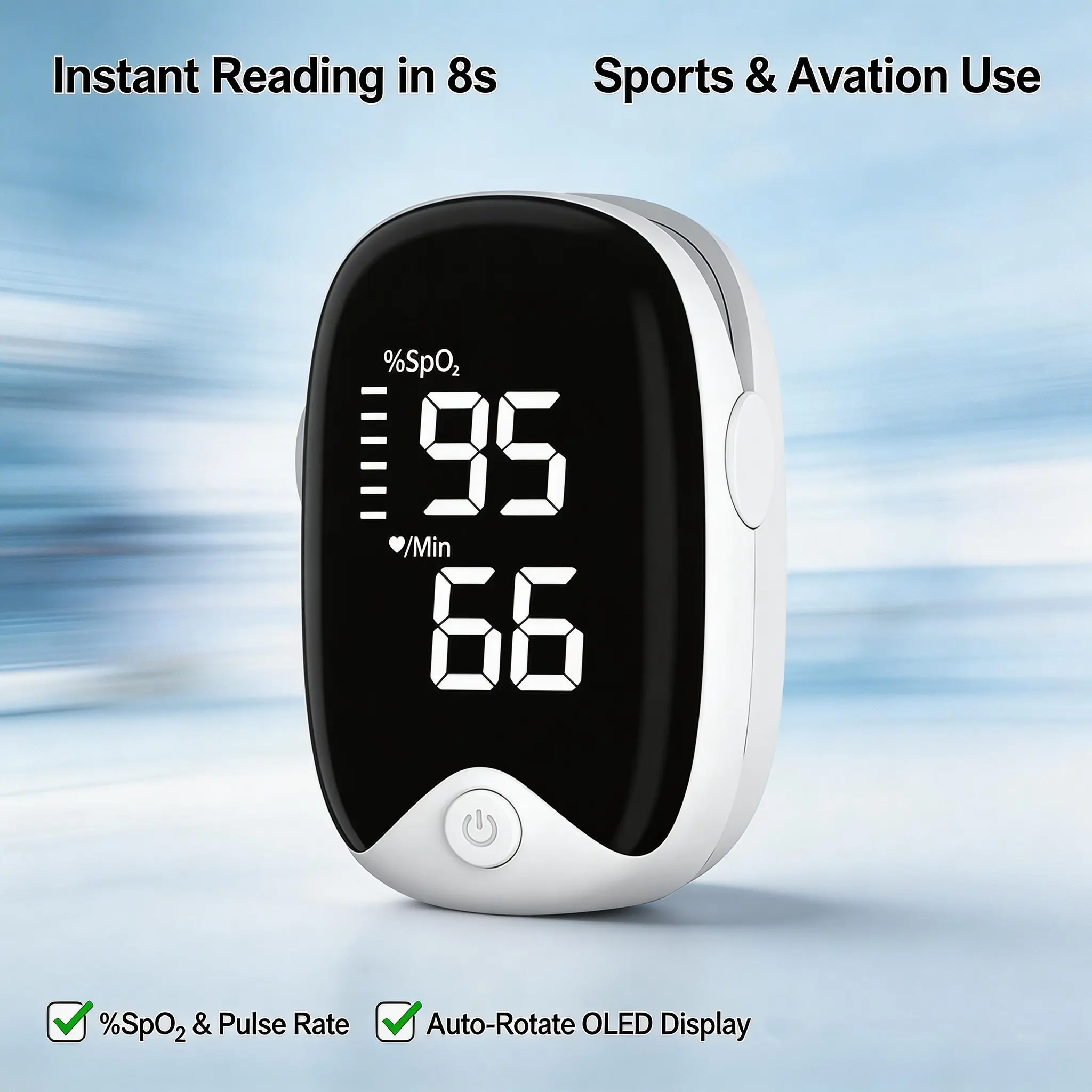Mini Smart Pulse Monitor - 36g Ultra-Light Fingertip Sensor for Heart Rate & Oxygen Levels - Compact Travel-Friendly Wellness Device - One-Button Operation with Auto-Rotate Screen