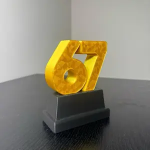 67 Meme Trophy 3D Printed Gag Gift 5 Inches Tall Metallic Gold Top on Black Base Perfect for Kids Friends and Trendy Decor
