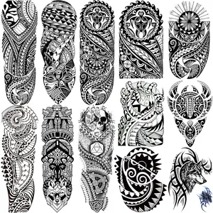12 Pcs Tribal Totem Temporary Tattoo Stickers, Ultra Large Full Arm and Half Arm Tattoos, Unisex Adult Body Art Accessories, Temporary Tattoo Kit