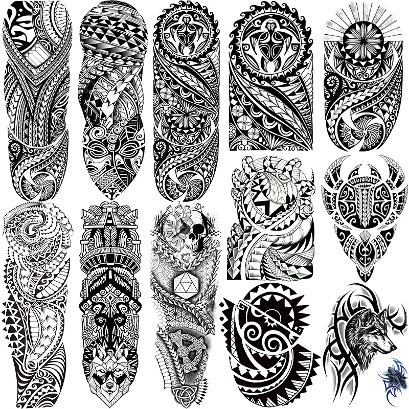 12 Pcs Tribal Totem Temporary Tattoo Stickers, Fake Tattoos, Ephemeral Tattoos, Ultra Large Full Arm and Half Arm Tattoos, Unisex Adult Body Art Accessories, Temporary Tattoo Kit