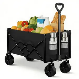 Collapsible Wagon, Portable Folding Wagon with All-Terrain Wheels and Adjustable Handle for Grocery Camping Shopping Garden, 100L and 330lbs
