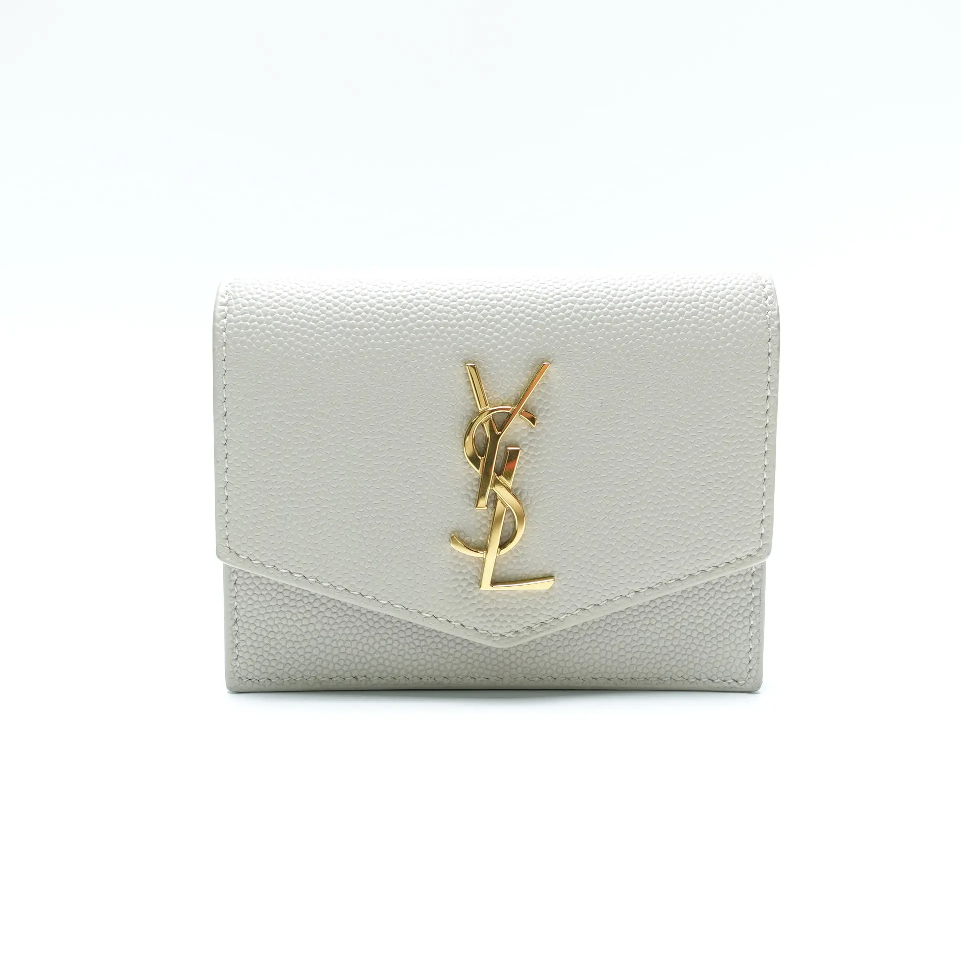 Pre-owned Yves Saint Laurent Calfskin Leather Small Leather Goods Saint Laurent Uptown Off White Card Holder T10454860