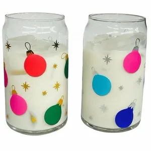 Christmas Ornament Glass Cup with Color Changing Vinyl and Lid - Drinkware  Tumblers  Straw 16 oz Transparent Mug Bottles