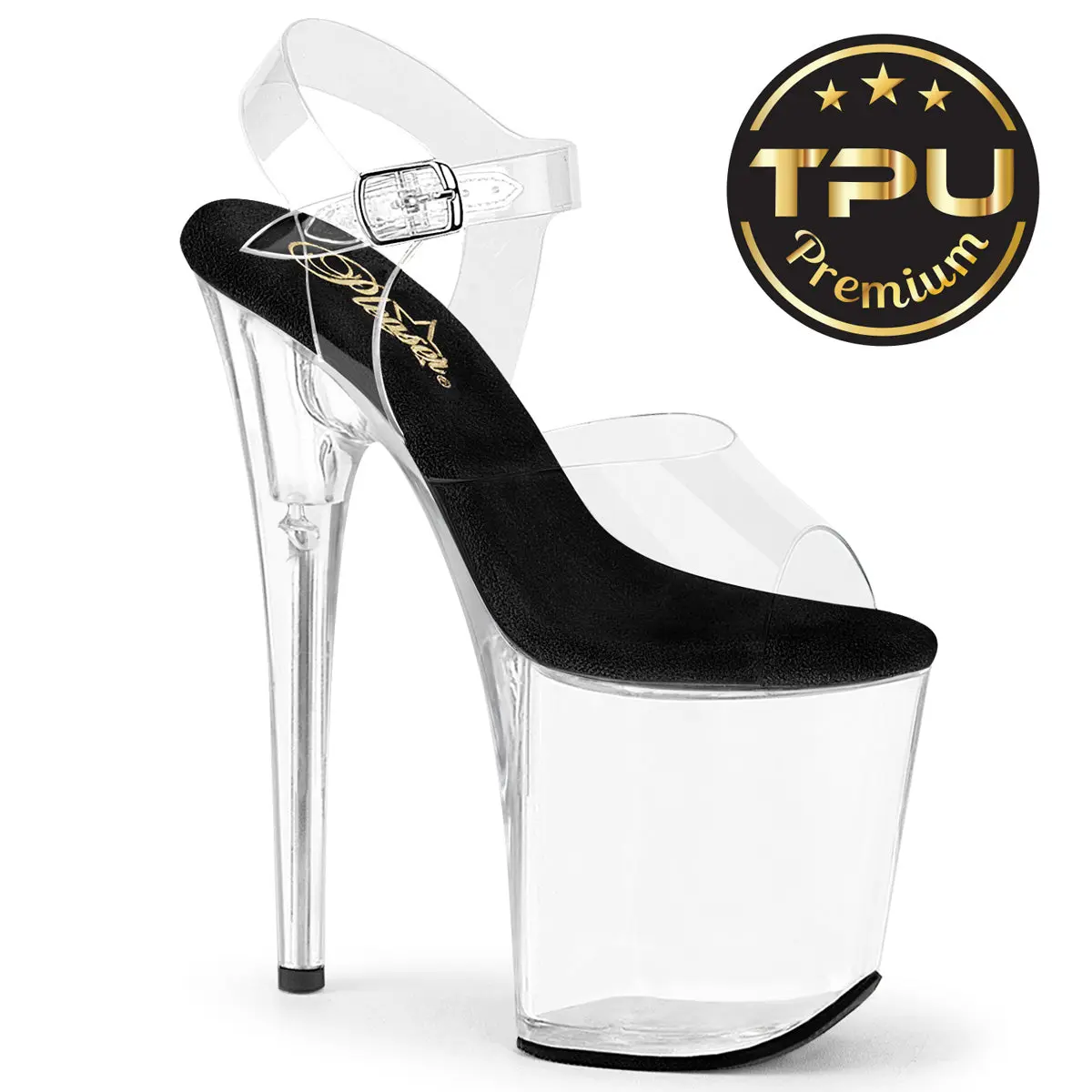 Women's Classy High Heels Shoes - Stylish Fashion Platform Sandals, Soft-Heeled Clear-Black/Clear Evening Shoe (Model 808PREM)