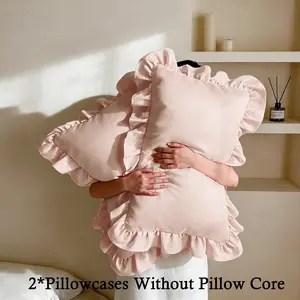 2pc Vintage Ruffle Flower Pillowcases, Pure Color Style, No Filling, Suitable for Bedroom Decor, Sofa Cushion, Bed Pillowcases Decoration