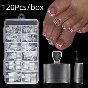 120 Pcs/box Fake Toe Nail Tips Frosted Half Cover Toenails For Pedicure Square Press On Toenails For Women Nail Salons DIY
