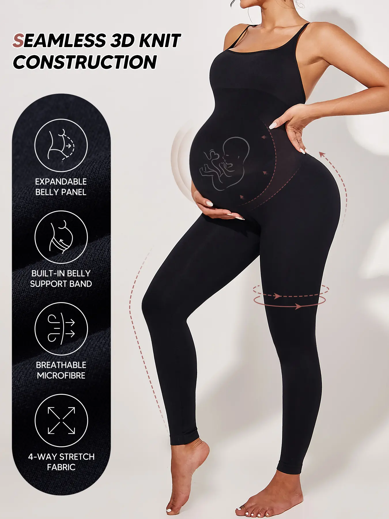 Maternity Bodysuit Jumpsuit Over Belly, Seamless Pregnancy Support Leggings with Built-in Belly Panel & Stretch Fabric, Full-Length One-Piece Shapewear for Women, Pregnancy Clothes, Pregnancy Must Haves, Maternity Apparel, Maternity Clothing