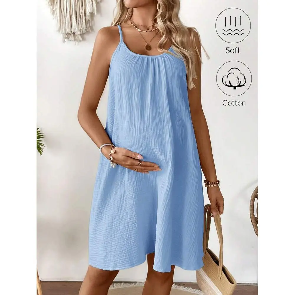 Maternity Solid Color Ruched Casual Cami Dress