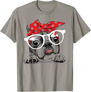 Cute French Bulldog in a headband & with glasses T-Shirt
