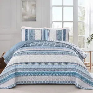 Boho Set Oversize California King Size, Blue Bohemian 3 Pieces Sets, Lightweight Bedspread Coverlet Bedding Set for All Season (112"x104")