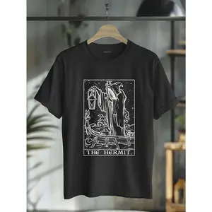Cotton The Hermit Tarot Card Gothic Halloween Grim Reaper Occult T-Shirt