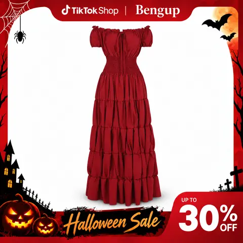 Women's Retro Renaissance Medieval Irish Smocked Waist Short-Sleeve Stretchy Soft Lady Garment - Spandex, Pleated, Flared Slip Under Dress, Everyday-Casual, Gothic Halloween Costume, Party Outfit (6531-D1) with Cute Accessories,sohochic