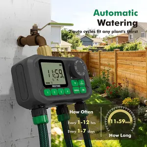 RESTMO 4 Zone Brass Inlet Sprinkler Hose Timer with Large Dial, Water Timer for Garden Hose with Rain Delay/Manual Mode, 11 Hours 59 Minutes Max Watering, Automatic Drip Irrigation System for Lawn
