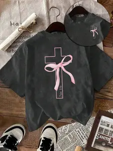 Dark Grey Washed "Cross Bow John 3:16" Oversized Tee - 2026 Trending Christian Faith Sweet Outfit, Soft Cotton Perfect for Church & Daily Looks