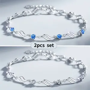 925 Sterling Silver 2pcs Boho Elegant Bracelet Set, Simple Charm Anklet, Women's, 925 Silver Plated, Versatile for Daily Wear & Parties, with Ideal Gift for Christmas, Mother's Day, Easter