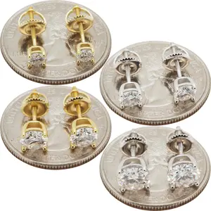 Moissanite 925 Sterling Silver 14k Gold Vermeil 0.6-6ctw 4-9mm Solitaire Screw Back Stud Earrings