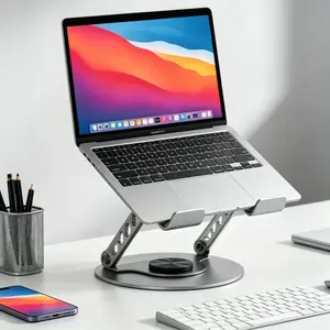 Ergonomic Laptop Stand for Desk, 360° Rotating Foldable Aluminum Alloy Computer Stand, Adjustable Height Notebook Riser with Open Cooling Airflow Design, Stable Laptop Holder for 10-17 Inch MacBook, Dell, HP, Lenovo, Office Setup