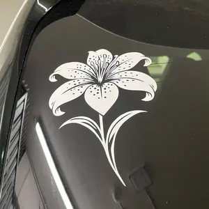 White Tiger Lily Floral Car Decal – Waterproof Outdoor Vinyl Window Sticker (6” x 4.1”)
