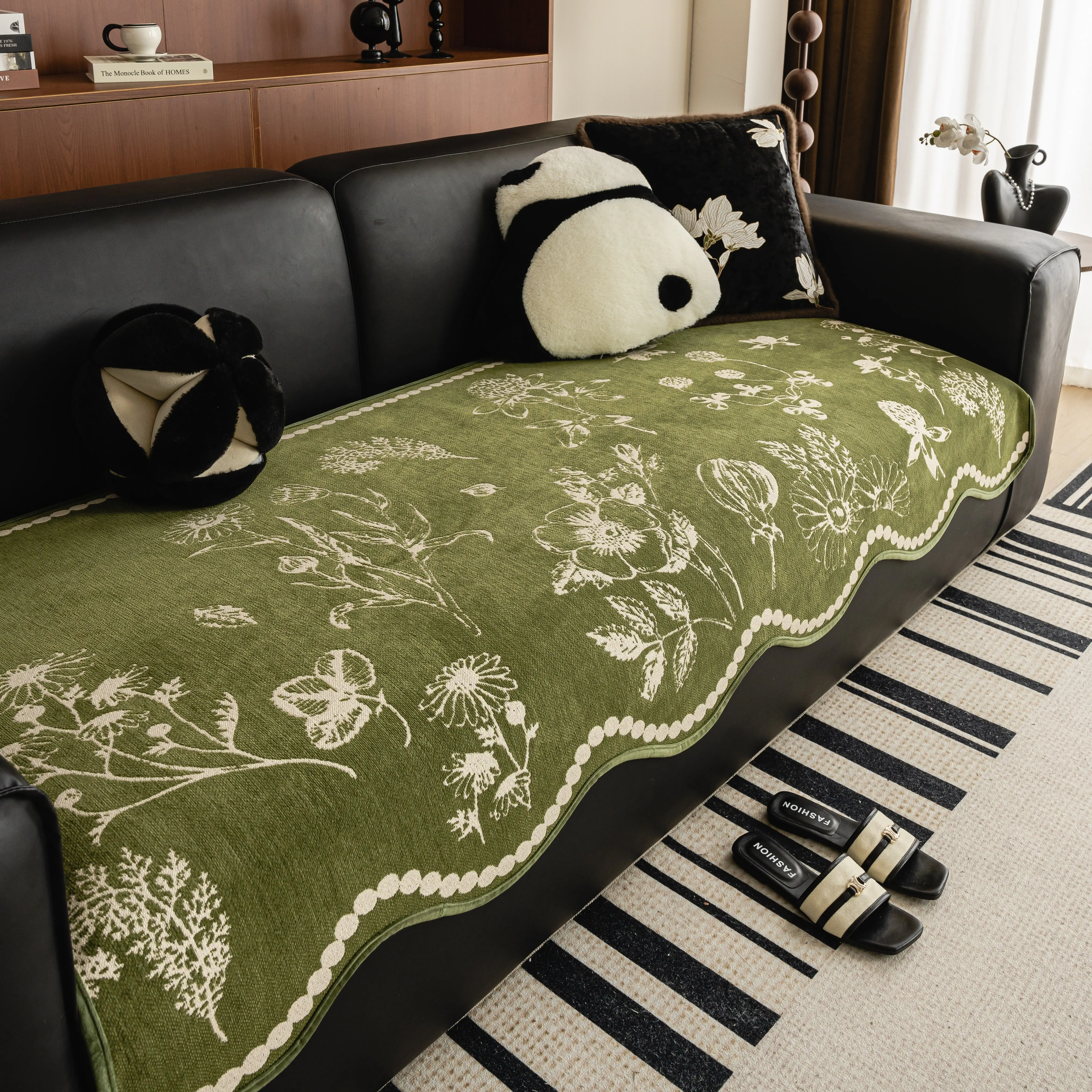 Floral Pattern Sofa Cover Non-slip Soft Tassel Design Sofa Blanket for Home Living Room Decor 1 Count Sofa Protector Slipcover