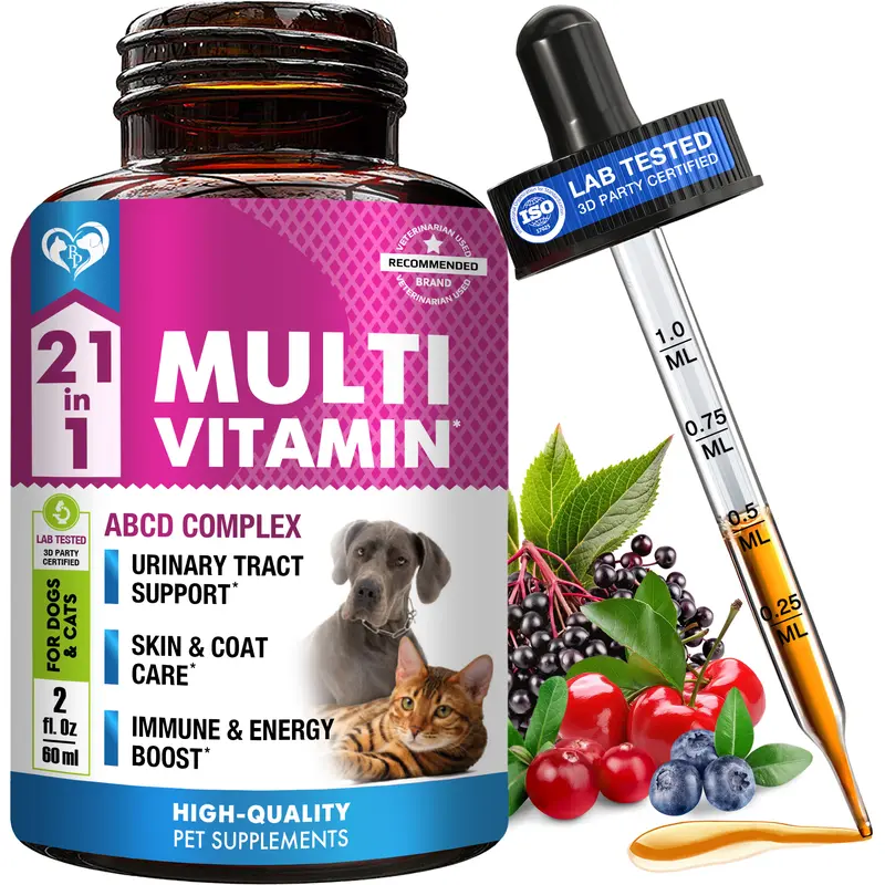 Beloved Pets Cat & Dog Multivitamin Liquid Supplement with Glucosamine, Cranberry, Daily Canine Wellness Support, Canine Nutritional Supplement, Easy Admin for All Sizes, Helps Prevent Kidney Stones, Joint Health