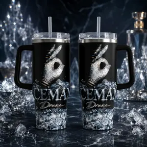 Iceman Inspired Stainless Steel Tumbler 20oz/40oz, Blue Diamond Glove Travel Mug, Hip Hop Aesthetic Drinkware, Insulated Coffee Cup With Handle Straw Lid, Trendy Music Lover Gift, Premium Cold Beverage Flask