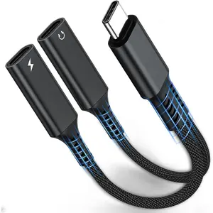 USB C Splitter, Dual USB C Headphone and Charger Adapter, 1 in 2 Out Type C Audio Jack Dongle with PD 60W    for  17 16 15 Pro Max, iPad,  Galaxy S25 S24 Ultra  USBC