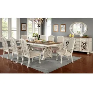August Grove Abbottstown Arcadia Rustic Antique White Finish Wood Trestle Base Dining Table Set - CM3150WH-T 7-Piece Set with 2 Arm Chairs & 46 Side Chairs