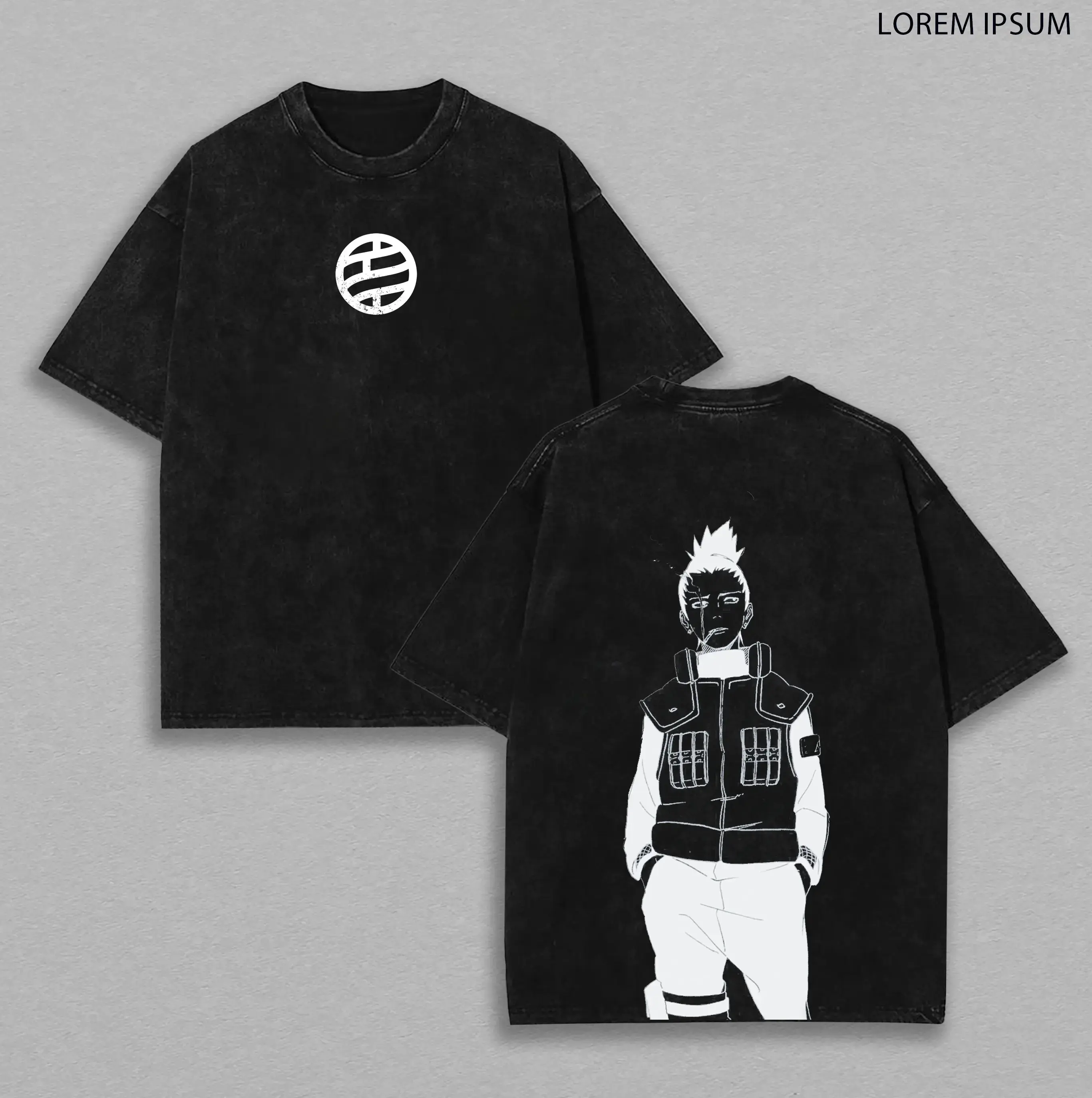 Shikamaru Nara - Naruto Anime Double Printed Vintage Washed Tee Unisex Oversize Anime Manga Washed Heavyweight Cotton T-shirt, Gift For Anime Fan, Anime Lover