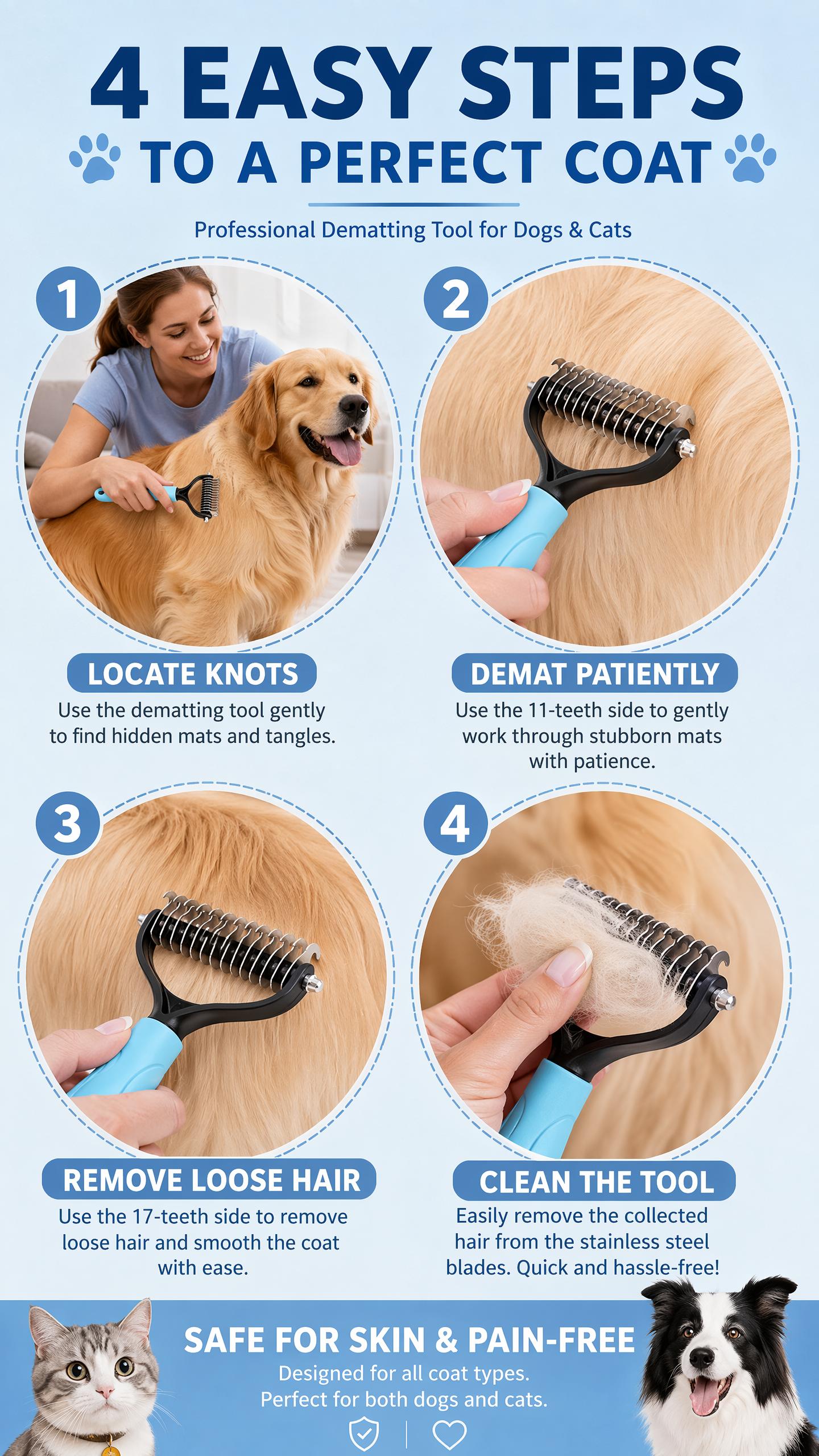 Pet Grooming Brush - Double Sided Shedding and Dematting Undercoat Rake Comb for Dogs and Cats, No More Nasty Shedding or Flying Hair Pet Grooming Brush - Double Sided Shedding and Dematting Undercoat Rake Comb for Dogs and Cats, No More Nasty Shedding or Flying Hair