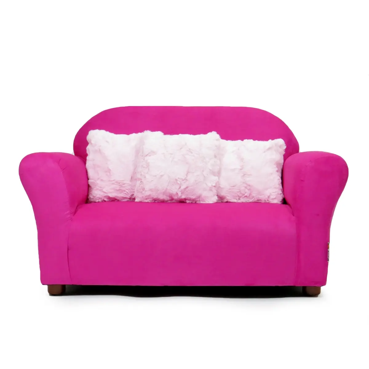 212 MAIN Wood Frame Plush Upholstered Children's Single Seat Sofa (Keet SR031) - Hot Pink with Accent Pillows, Authentic Look, Easy Clean, 32x18x18 in