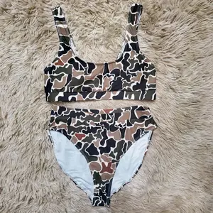Dark brown camouflage printed Two Pieces Bikini women summer swimwear