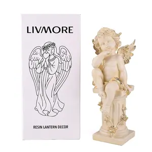 Livmore White Polyresin Seated Angel Figurine with Light 2xAA Battery not Included