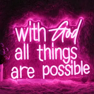 With God All Things Are Possible Neon Sign Beautiful  God Led Lights for Wall Decor Dimmable USB  Light up Sign 16.9 * 13 Inch Neon Light for Room Party Wedding Church Decor