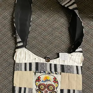 Nepal Handmade Crossbody Hobo Bag Purse with Sugar Skull Design