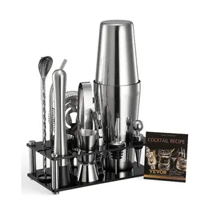 VEVOR Cocktail Shaker Set, 23-Piece Stainless Steel Bar Tools with Bamboo Stand, Martini Bartender Kit Accessories Mixer Spoon, Muddler, Jiggers, Strainer, Liquor Pourers, Ice Tong, Corkscrew