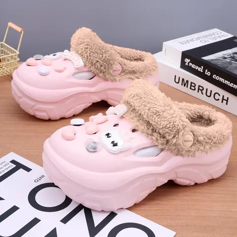 Women's Cute Cartoon Cat Decor Plush, Casual Soft Comfortable Home Slippers, Fuzzy House Shoes, Warm Slippers for Indoor & Outdoor Use for Fall & Winter
