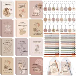 36 Pcs/12 Set Positive Affirmation Gift Set Gratitude Notebooks with Pens Acrylic Keychains Small Bags Motivational Notepads for Women Coworkers Christmas Adults Party Favors (Elegant)