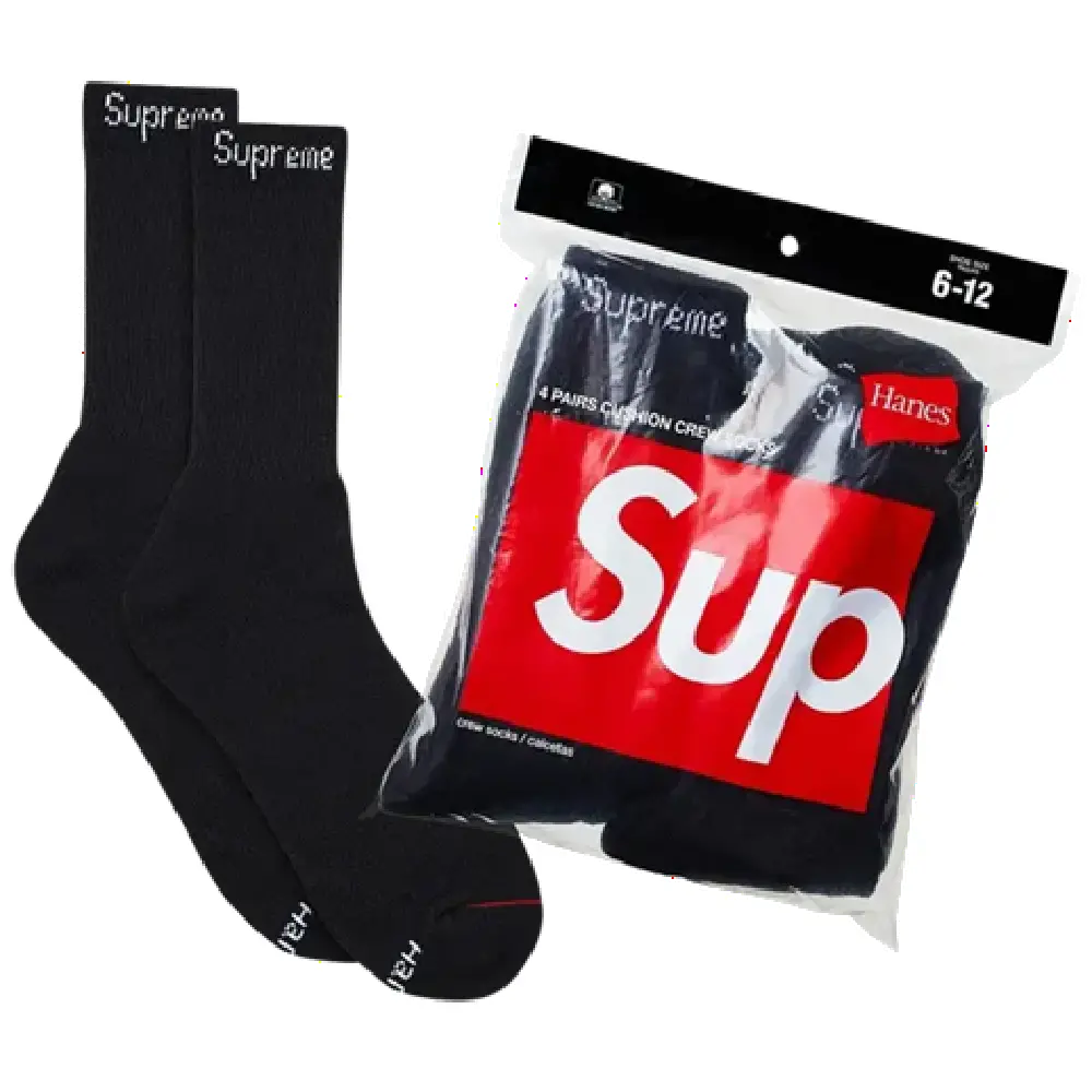 Men's Supreme x Hanes Crew Socks 4 Pack Black