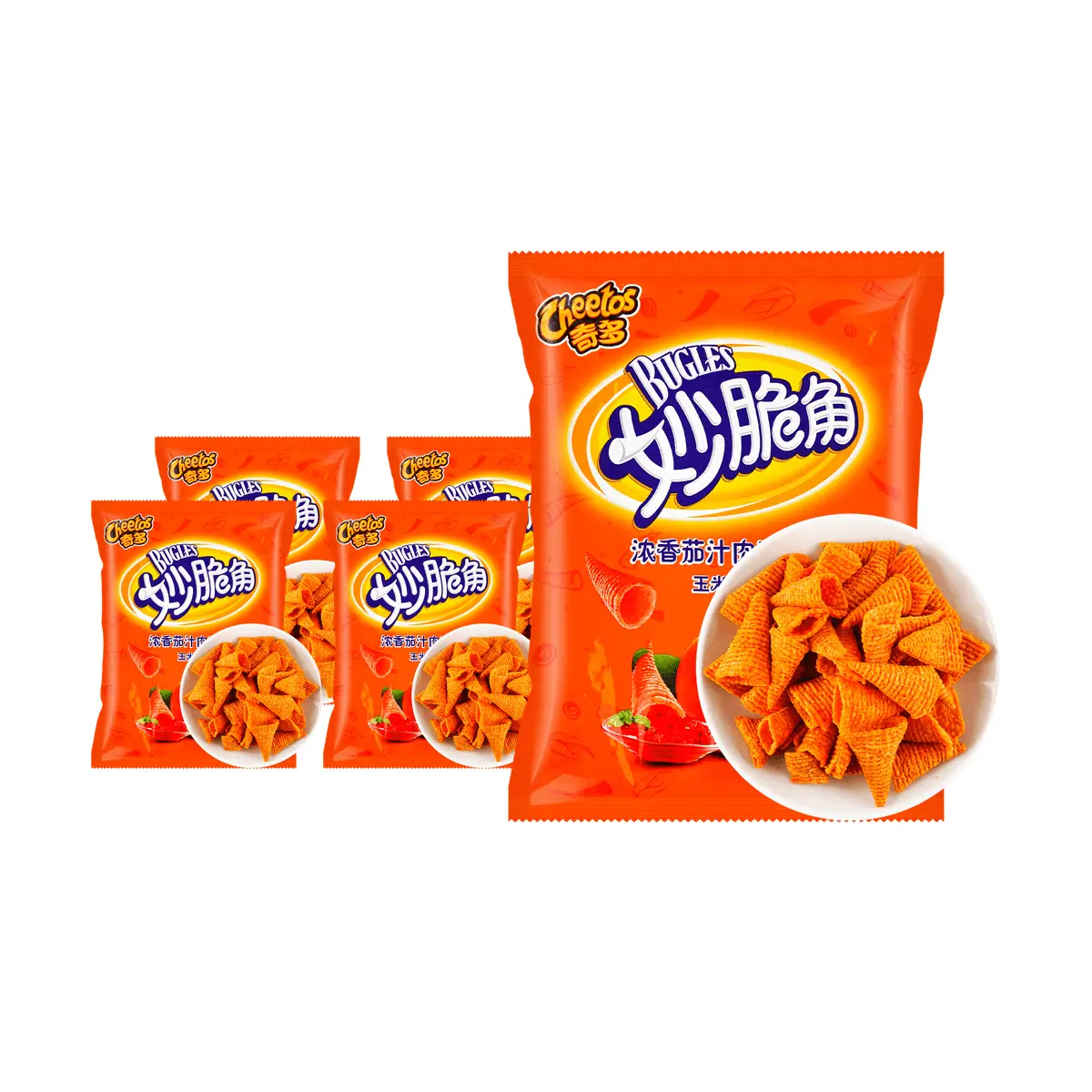 Cheetos Flamin' Hot Crunchy Corn Puffs - Savory Tomato Meat Sauce Flavor, 5 Bags (65g Each) - Authentic Chinese Version