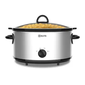 Kitchen Elite 7 Qt Slow Cooker, Stainless Steel Ceramic Crock Pot with Glass Lid