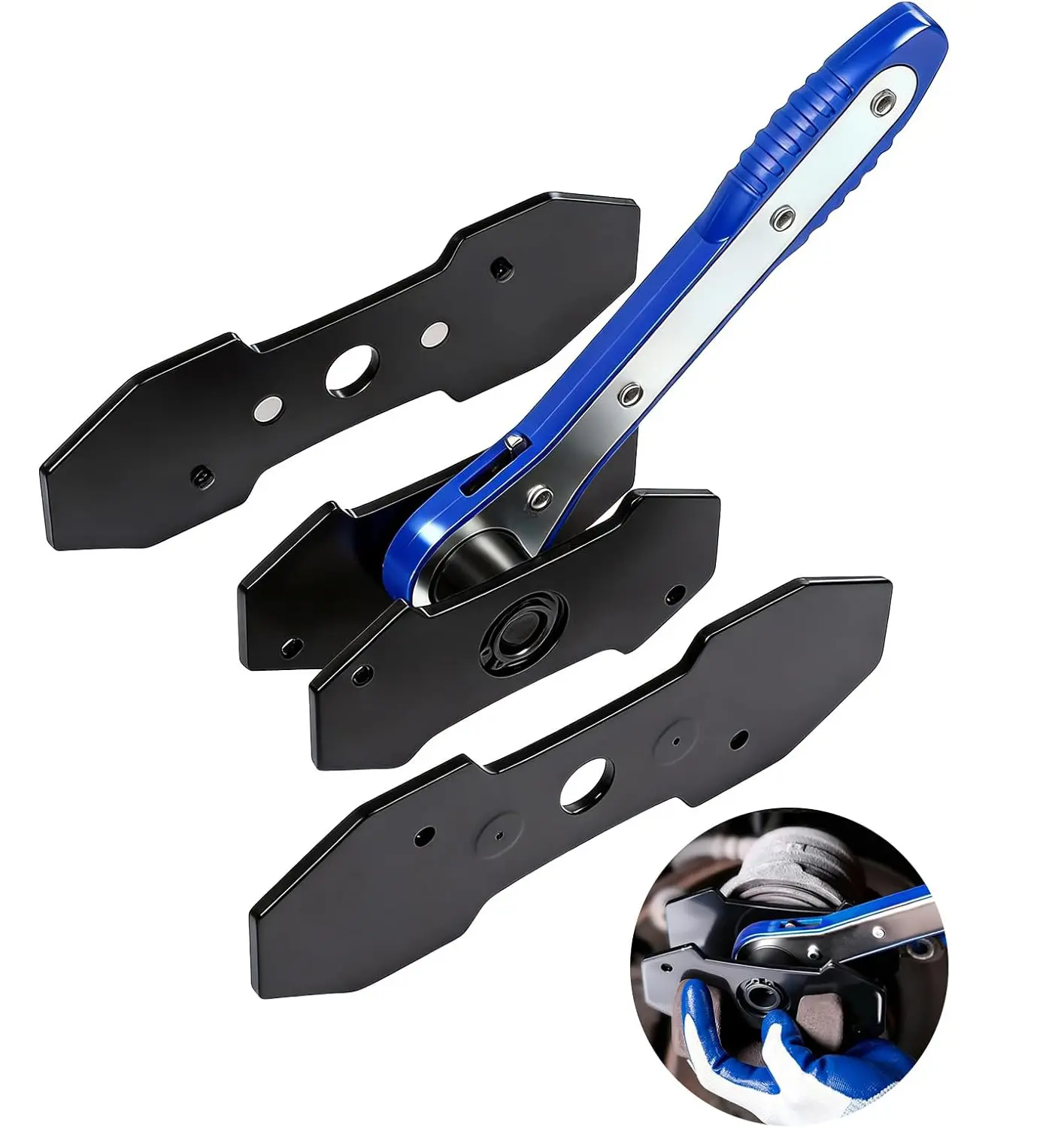 Brake Caliper Press Tool Car Piston Spreader Pad, Professional Ratchet Brake Compression Tool 360 Degree Swing Wrench for Single Twin Quad Piston Disc Brake Repair