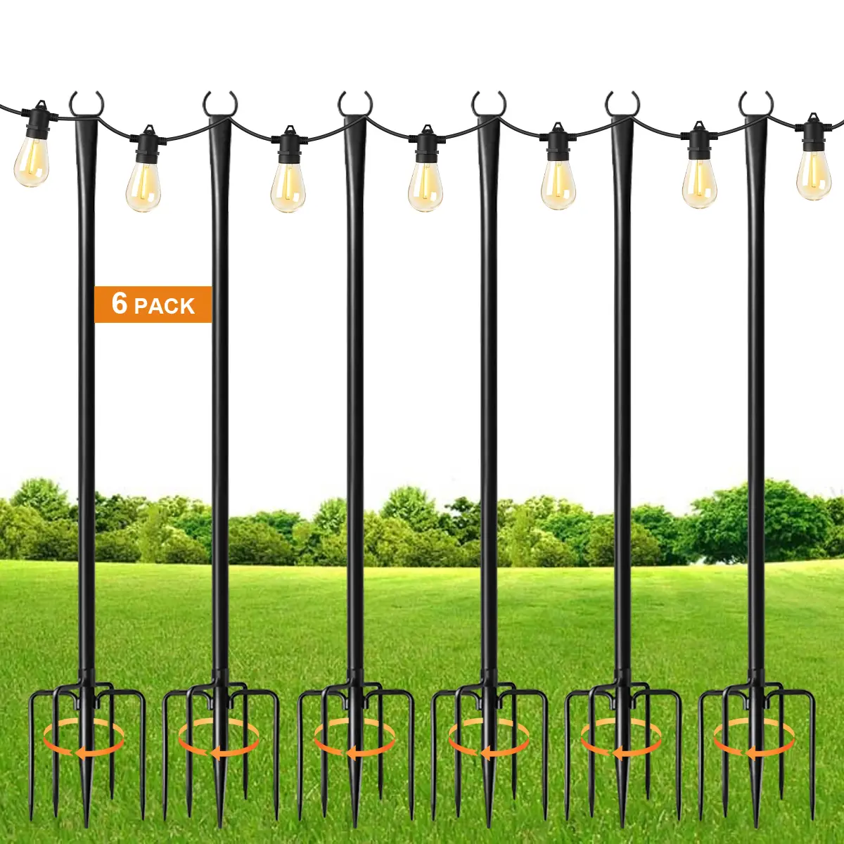 String Light Poles - 10FT Outdoor String Light Poles with Fork & Fixing Clips, Hanging Light Poles for Garden, Deck, Fence, Wall, Lighting Stand for Parties, Christmas, Wedding