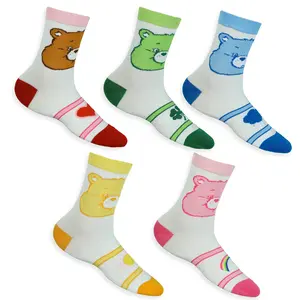 Care Bears Socks Women's Faces and Belly Badges Quarter Ankle Socks 5 Pair Set Fits Shoes Size 4-10