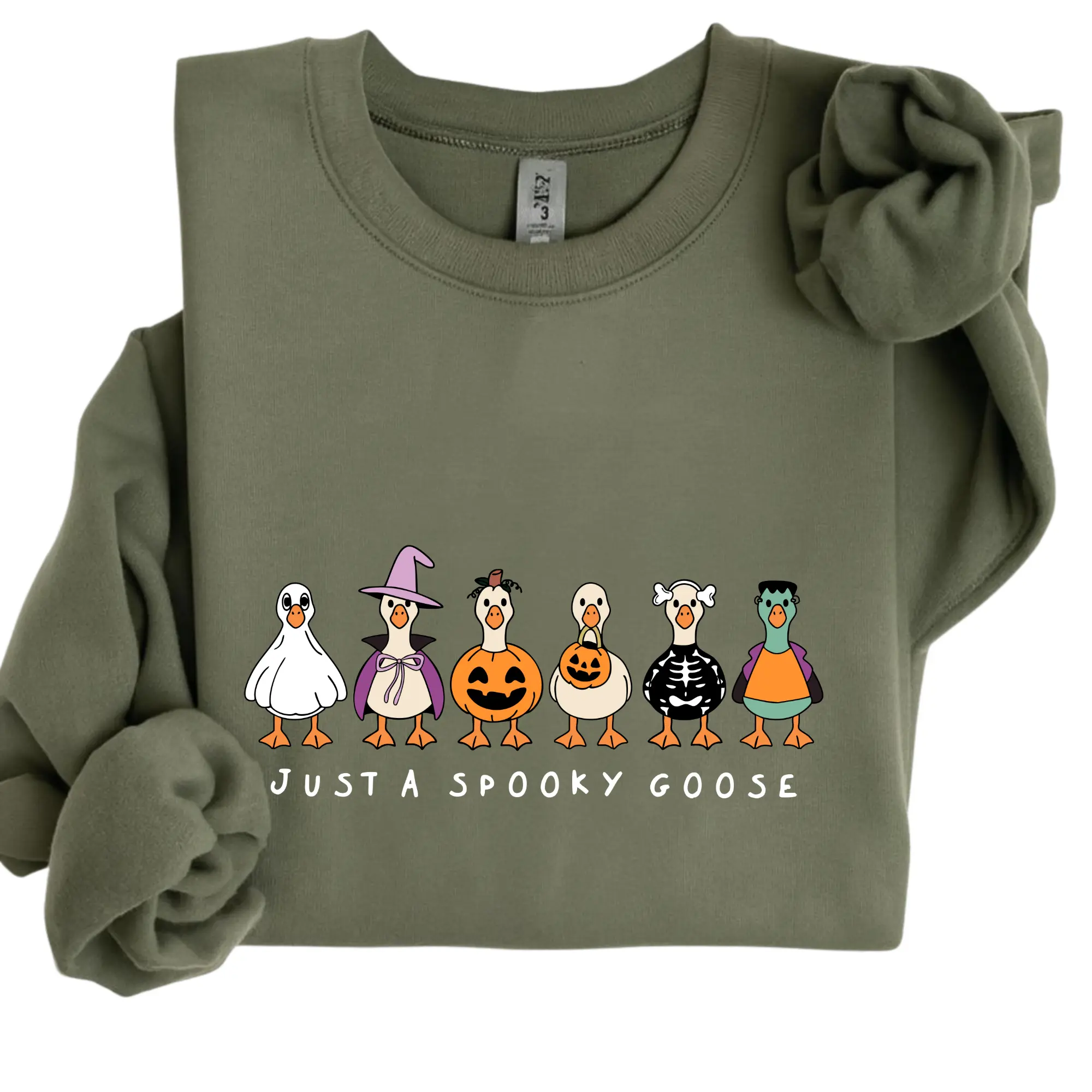 Just A Spooky Goose Sweatshirt – Funny Halloween Goose Graphic Crewneck, Cute Fall Unisex Cotton Pullover, Cozy Autumn Gift
