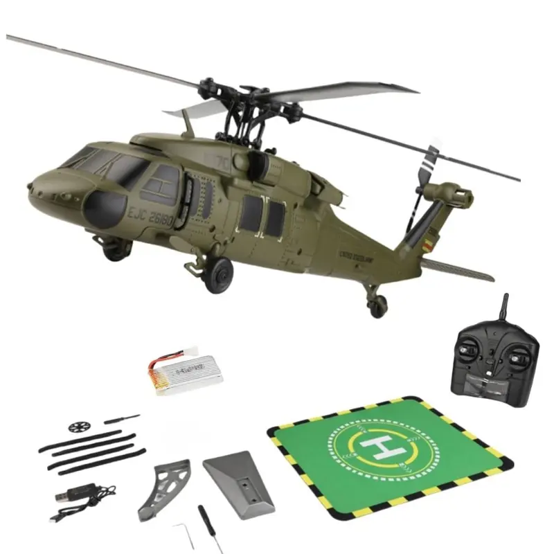 EngineDIY Black Hawk Composite 170-Size UH-60L RC Helicopter, 2.4G 4CH 6-Axis Gyro Flybarless Remote Control RTF Toy, for 12+ Years Above, with Altitude Hovering, Adjustable Throttle, 800mAh Lithium Batteries, Blades, Screwdriver, 290g Display Stand
