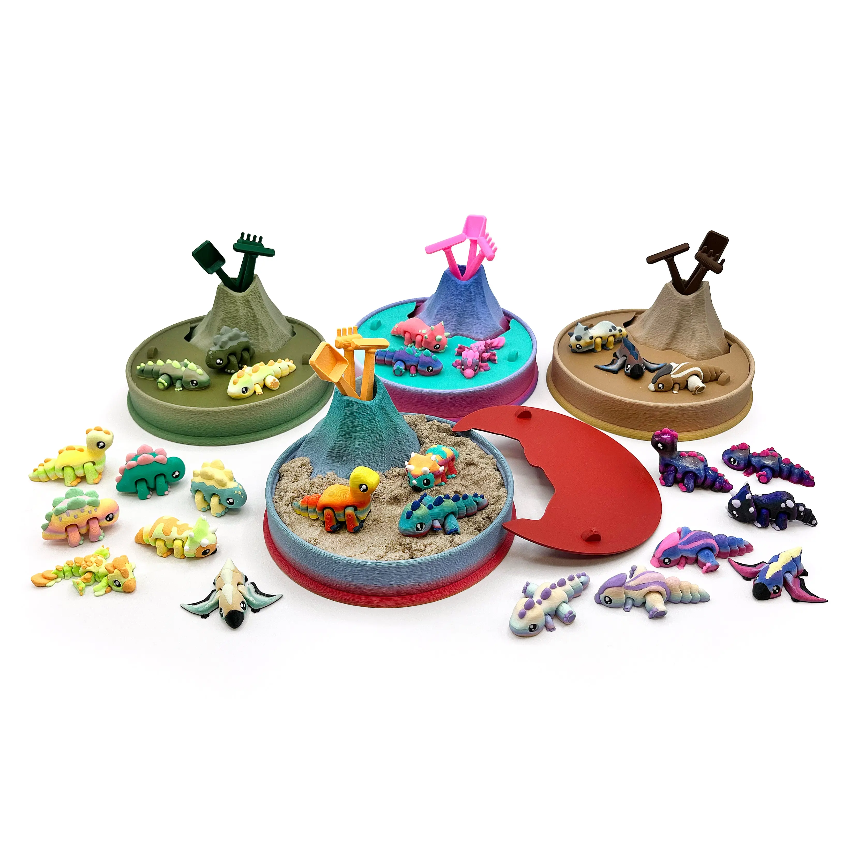 Dino Volcano Zen Garden – 3D Printed Dinosaur Play Set & Sensory Sand Desk Decor